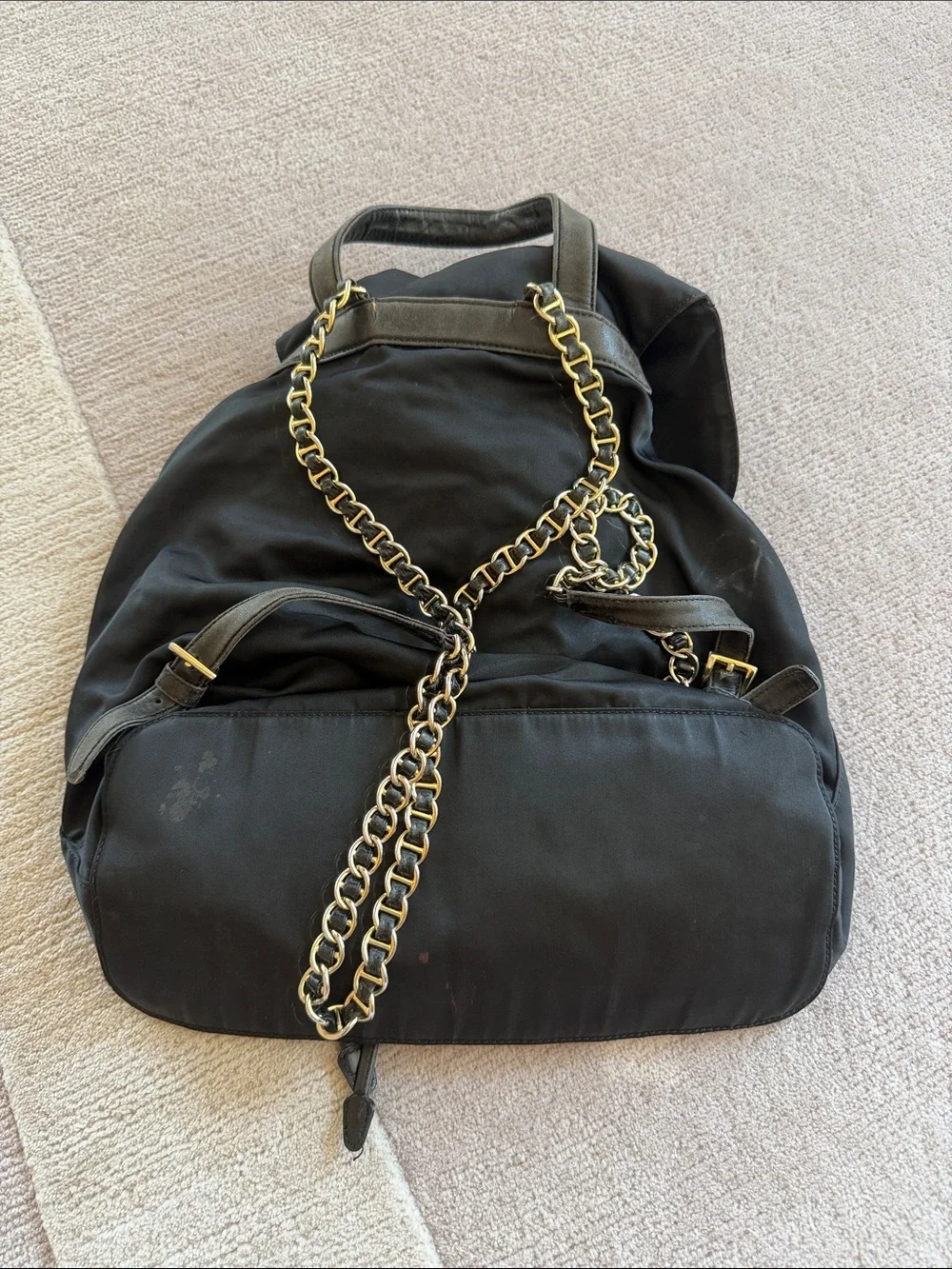 Prada Black Nylon Drawstring Flap Backpack